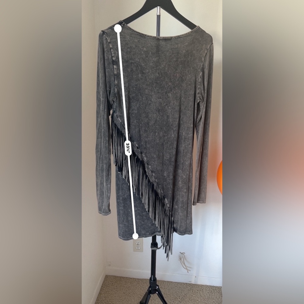 T-Party Charcoal Long Sleeve Fringe Dress with Studs - Size M - Picture 11 of 14